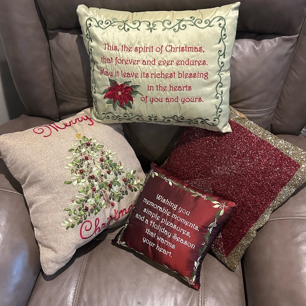 Holiday Decorative Pillow Set with Red and Gold Accents